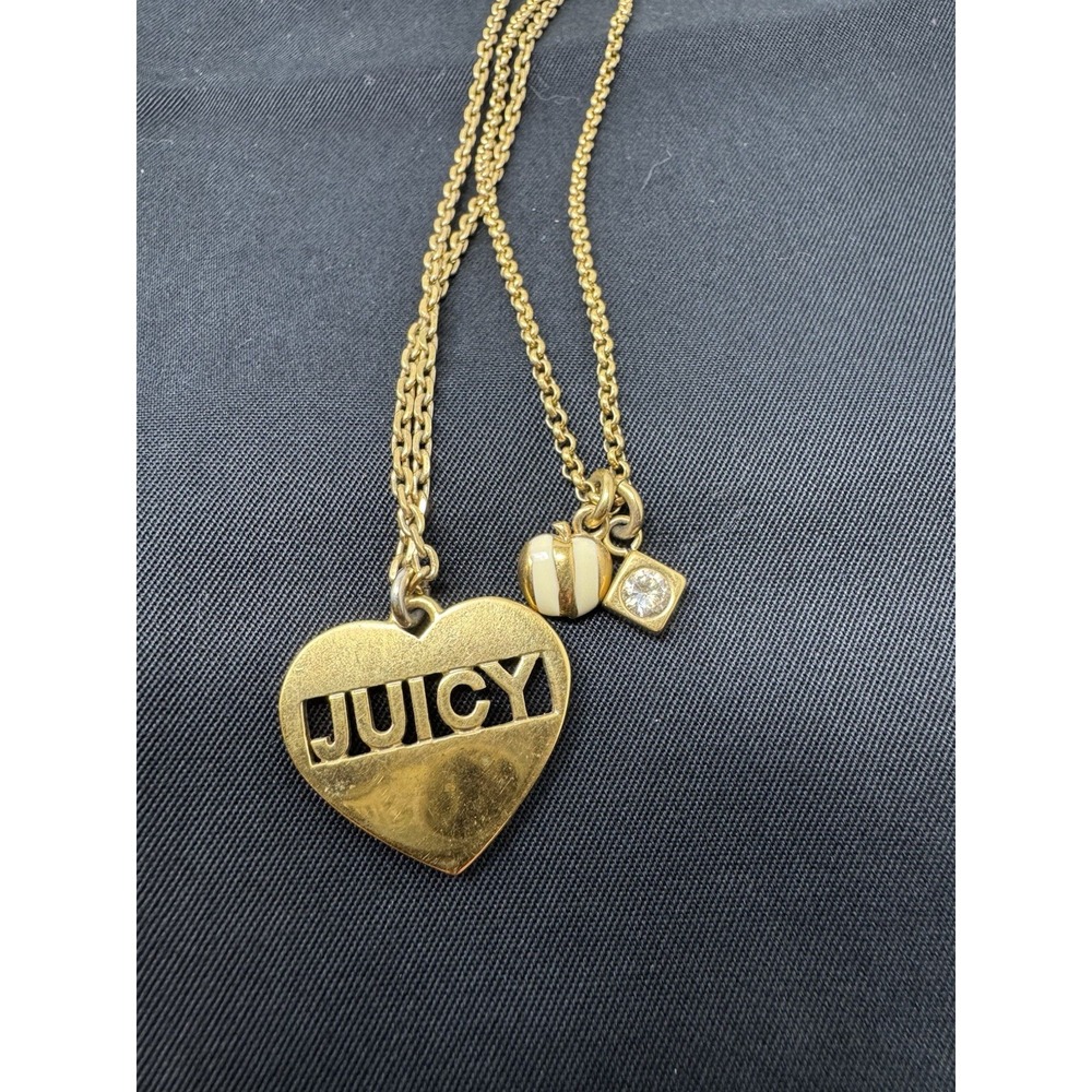 Vintage Juicy Couture Gold Tone 2 Chain Charm Heart Pendant Necklace Valentine